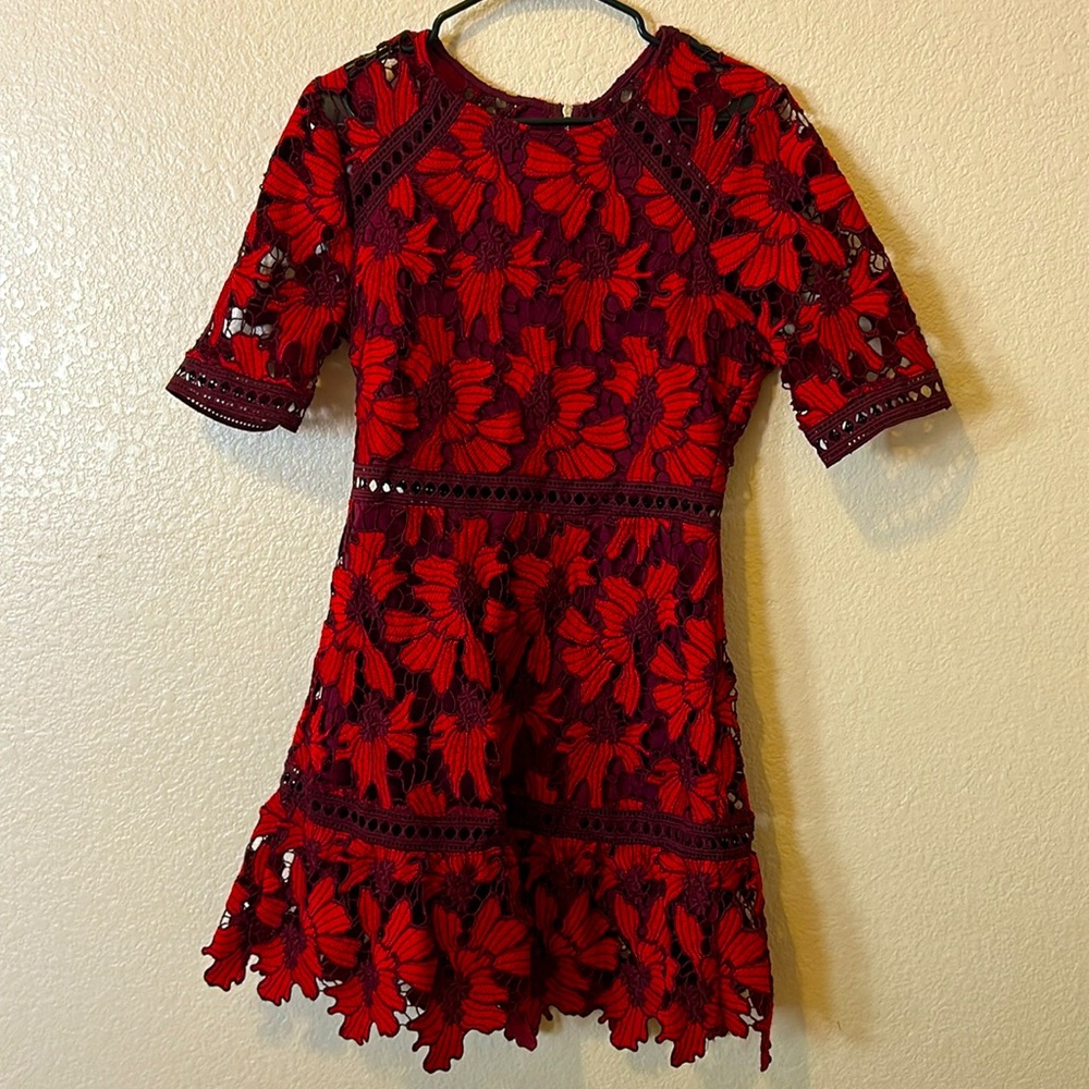 Lulu’s Red Embroidered Dress S-M